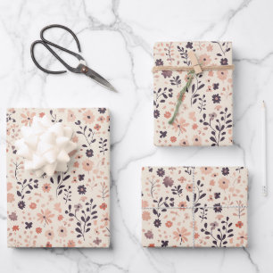 Rosafarbenes Boho-Lila-Korallen-Blumen-Baby-Bad Geschenkpapier Set