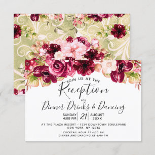 Rosafarbenes Burgunder Blumen-Tropfen Hochzeitsemp Einladung