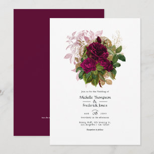 Rosafarbenes Burgunder-Gold Shabby Florales Hochze Einladung