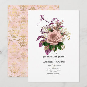 Rosafarbenes Burgunder Gold Shabby Florales Jungge Einladung