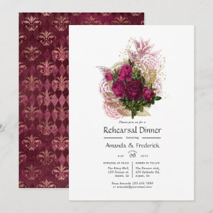 Rosafarbenes Burgunder-Gold Shabby Florales Probed Einladung