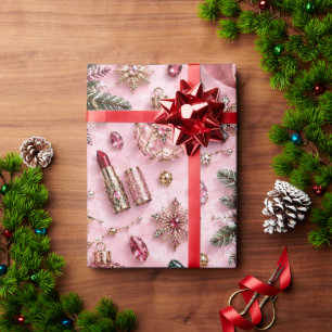 Rosafarbenes Burgunder-Weihnachtsschmuckband Geschenkpapier