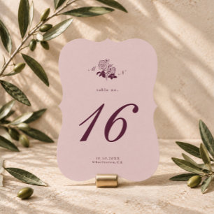 Rosafarbenes Burgunder-Wein-Monogramm-Stanztafel-N Einladung