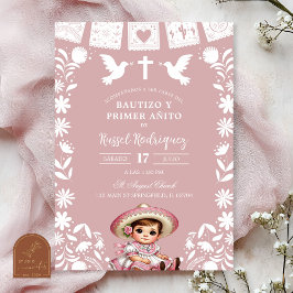 Rosafarbenes Cielito Lindo Bautizo und erster Gebu Einladung