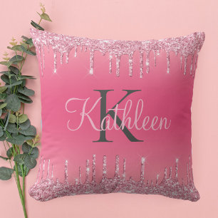 Rosafarbenes Erröten, tropfender Glitter, Roségold Kissen