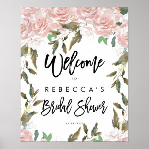 rosafarbenes floralen Brautparty-Willkommensschild Poster