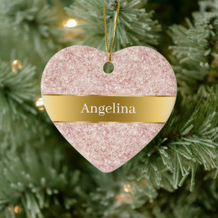 Rosafarbenes Glitter Funkeln Gold Band Weihnachten Keramik Ornament