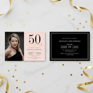 Rosafarbenes Gold 50 und Fantastisch Foto Folieneinladung