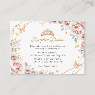 Rosafarbenes Gold Blumen Quinceanera Details Begleitkarte