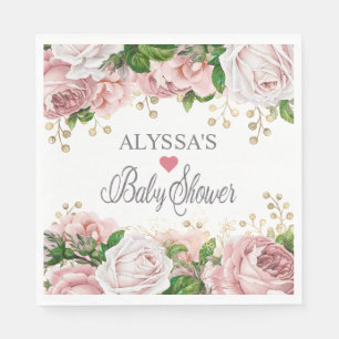 Rosafarbenes Gold Blumenkleid Mädchen Baby Shower Serviette