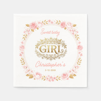 Rosafarbenes Gold Florales Mädchen-Baby-Shower Serviette