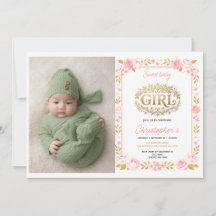 Rosafarbenes & Goldenes Blumen-Mädchen-Baby-Party-
