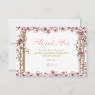Rosafarbenes Goldenes Tiara Florales Quinceañera Dankeskarte