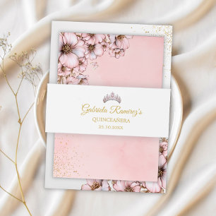 Rosafarbenes Goldenes Tiara Quinceañera Einladungsbanderole