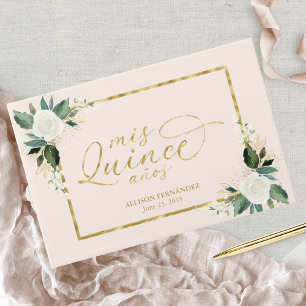 Rosafarbenes & Goldfolien-Blumen-Quinceañera-Gäste Gästebuch