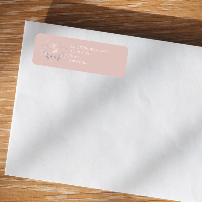 Rosafarbenes Hochzeitsmonogramm Florales Skript (Blush pink monogram return address label on envelope, soft romantic wedding style)