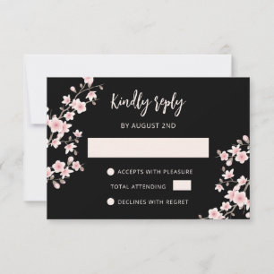 Rosafarbenes Kirschblüten-Schwarz RSVP Karte