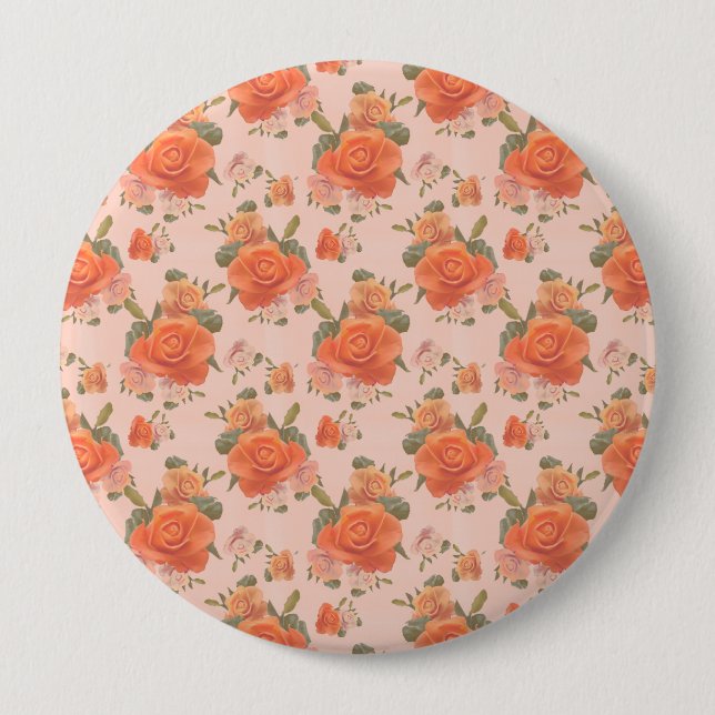 rosafarbenes orange Blumenmuster Hochzeit Frühling Button (Vorderseite)