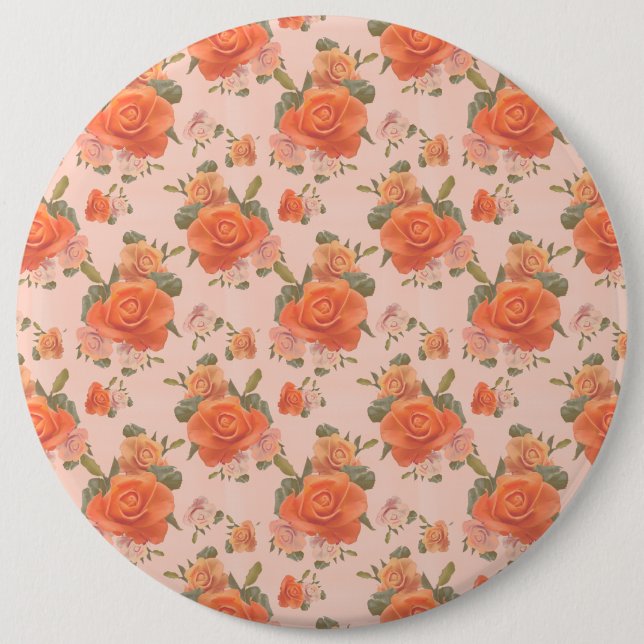 rosafarbenes orange Blumenmuster Hochzeit Frühling Button (Vorderseite)