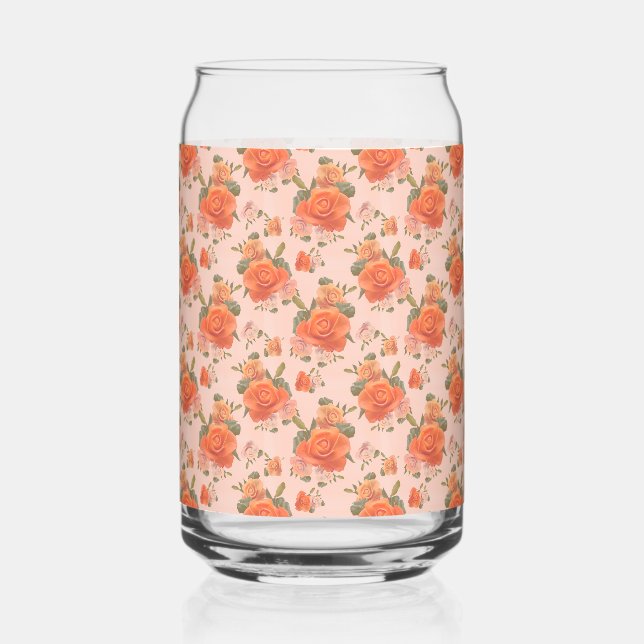 rosafarbenes orange Blumenmuster Hochzeit Frühling Dosenglas (Vorderseite)