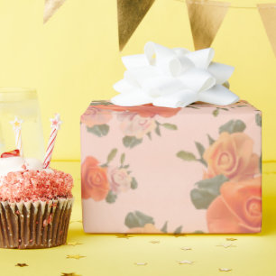 rosafarbenes orange Blumenmuster Hochzeit Frühling Geschenkpapier
