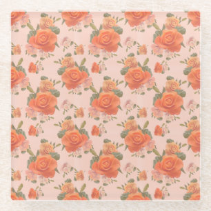 rosafarbenes orange Blumenmuster Hochzeit Frühling Glasuntersetzer