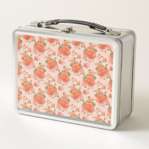 rosafarbenes orange Blumenmuster Hochzeit Frühling Metall Brotdose