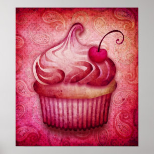 rosafarbenes Paisley-Cupcake-Leinwandbild Poster