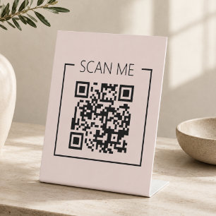 Rosafarbenes QR-Code-Scan-Mich-Geschäft Sockelschild