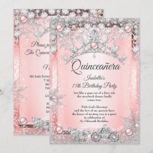 Rosafarbenes Quinceanera 15. Winter Karosse Einladung