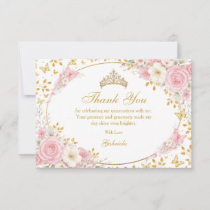 Rosafarbenes Quinceañera Goldener Schmetterling  Dankeskarte