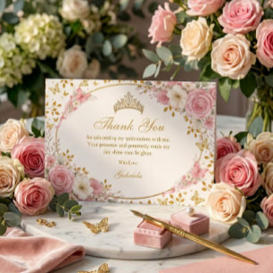 Rosafarbenes Quinceañera Goldener Schmetterling Dankeskarte