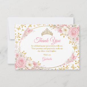 Rosafarbenes Quinceañera Goldener Schmetterling  Dankeskarte