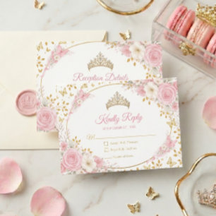 Rosafarbenes Quinceañera Goldener Schmetterling RSVP Karte
