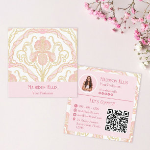 Rosafarbenes Retro-Blumen-Feminin Quadratische Visitenkarte