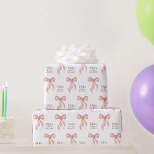 Rosafarbenes Schleifen-Personalisiertes Brautparty Geschenkpapier