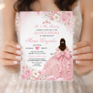 Rosafarbenes Schleifen-Prinzessin-Blumenmädchen-Qu Einladung