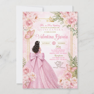 Rosafarbenes Schmetterlings-Quinceañera-Einladung Einladung