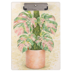 rosafarbenes Tartan-Monstera-Blatt Schottisch Scho Klemmbrett