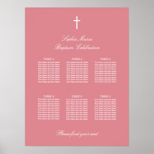 Rosafarbenes Tauf-Sitzplanposter für 6 Tische Poster