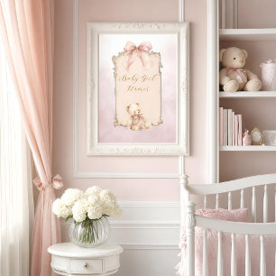 Rosafarbenes Teddy-Bär-Nursery-Namensposter Poster