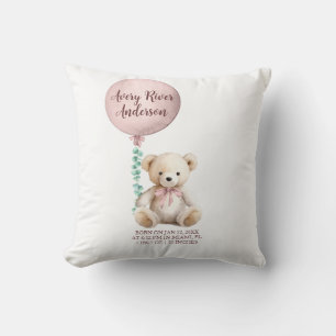 Rosafarbenes Teddybär-Geburtsstatistiken-Babykisse Kissen