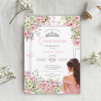 Rosafarbenes und grünes florales Schmetterlings-Qu Einladung
