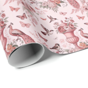 Rosafarbenes und weißes Chinoiserie-Toile-Muster Geschenkpapier