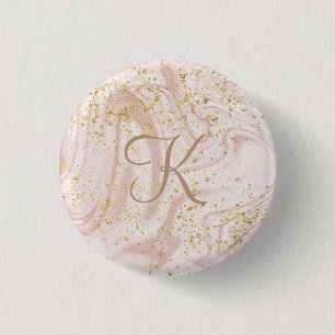 Rosafarbenes und weißes Marmorwirbel-Gold-Glitter- Button