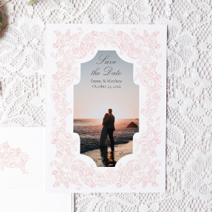 Rosafarbenes viktorianisches romantisches Foto Save The Date