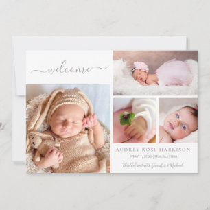 Rosafarbenes Willkommen Baby Mädchen Foto Collage Ankündigung