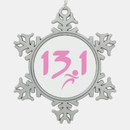 RosaHalbmarathon 13,1 Schneeflocken Zinn-Ornament