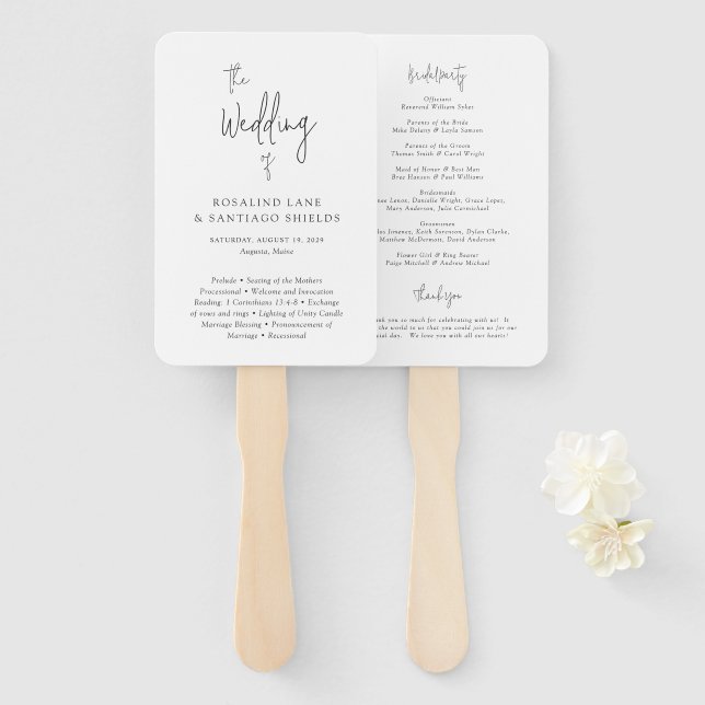 Rosalind Modern Typografie Elegantes Hochzeitsprog Fächer (Vorne und Hinten)