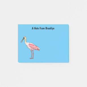 Rosalöffler-Vogel-Cartoon-Illustration  Post-it Klebezettel